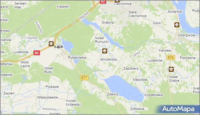 mapa Wincentów gmina Łąck, Wincentów gmina Łąck na mapie Targeo