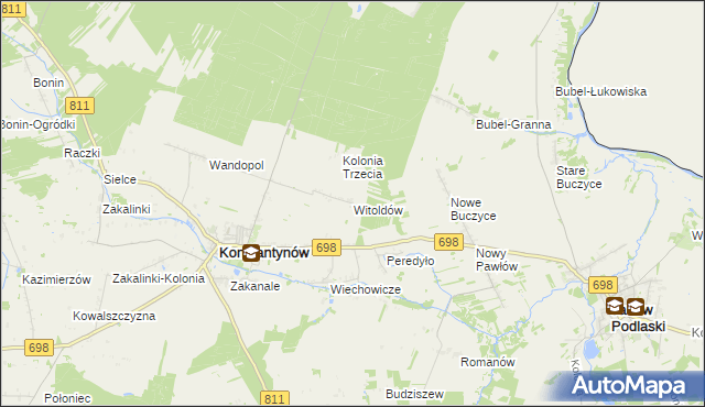 mapa Witoldów gmina Konstantynów, Witoldów gmina Konstantynów na mapie Targeo