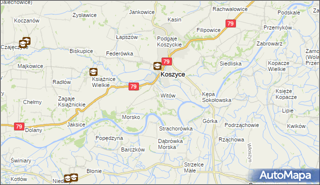 mapa Witów gmina Koszyce, Witów gmina Koszyce na mapie Targeo