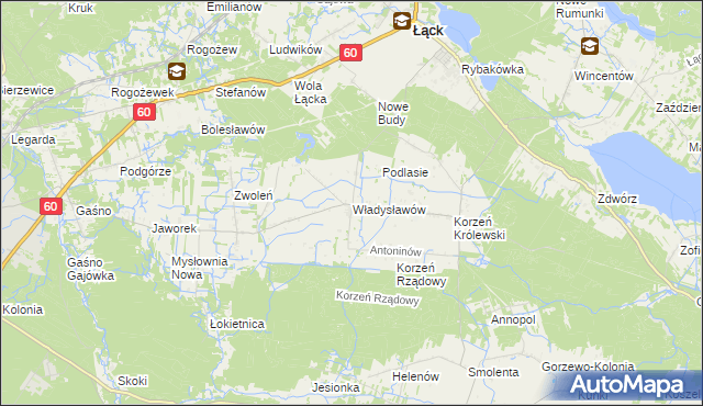 mapa Władysławów gmina Łąck, Władysławów gmina Łąck na mapie Targeo