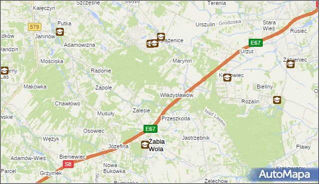 mapa Władysławów gmina Żabia Wola, Władysławów gmina Żabia Wola na mapie Targeo