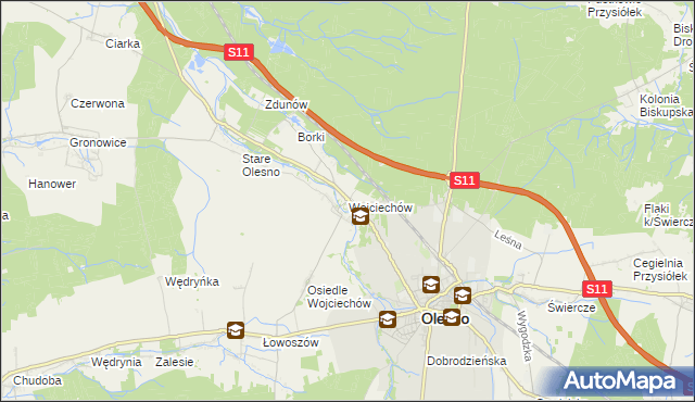 mapa Wojciechów gmina Olesno, Wojciechów gmina Olesno na mapie Targeo