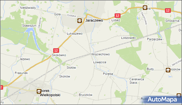 mapa Wojciechowo gmina Jaraczewo, Wojciechowo gmina Jaraczewo na mapie Targeo