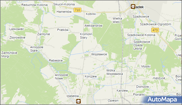 mapa Wojsławice gmina Zduńska Wola, Wojsławice gmina Zduńska Wola na mapie Targeo