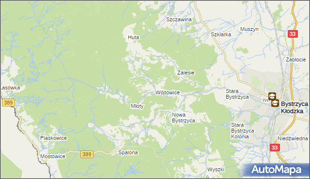 mapa Wójtowice gmina Bystrzyca Kłodzka, Wójtowice gmina Bystrzyca Kłodzka na mapie Targeo