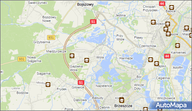 mapa Wola gmina Miedźna, Wola gmina Miedźna na mapie Targeo