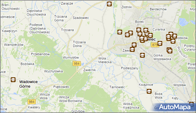 mapa Wola Mielecka, Wola Mielecka na mapie Targeo