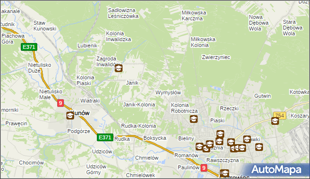 mapa Wymysłów gmina Kunów, Wymysłów gmina Kunów na mapie Targeo