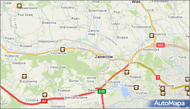 mapa Zabierzów powiat krakowski, Zabierzów powiat krakowski na mapie Targeo