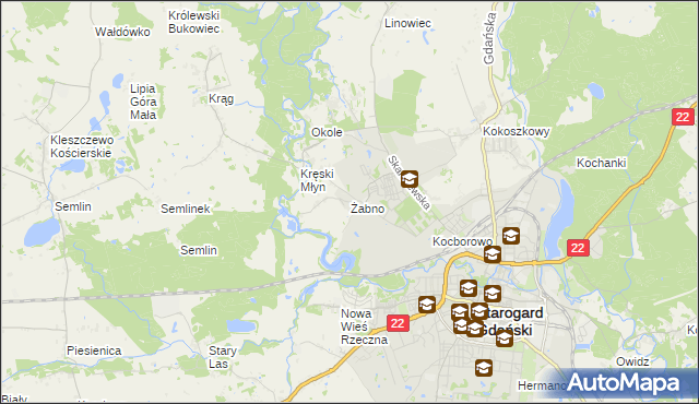 mapa Żabno gmina Starogard Gdański, Żabno gmina Starogard Gdański na mapie Targeo