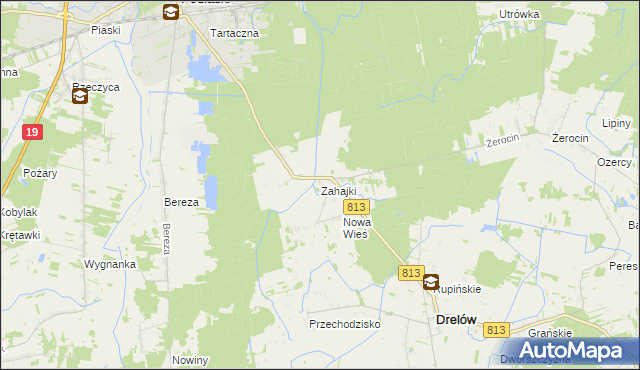 mapa Zahajki gmina Drelów, Zahajki gmina Drelów na mapie Targeo