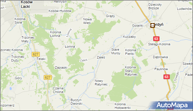 mapa Zaleś gmina Sterdyń, Zaleś gmina Sterdyń na mapie Targeo