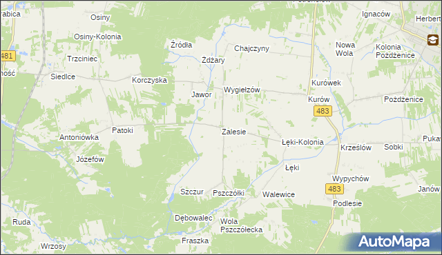 mapa Zalesie gmina Zelów, Zalesie gmina Zelów na mapie Targeo