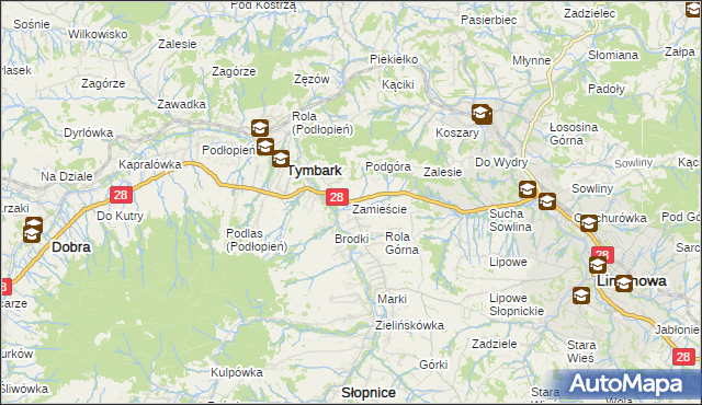 mapa Zamieście gmina Tymbark, Zamieście gmina Tymbark na mapie Targeo