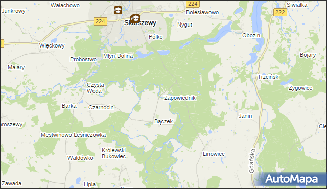 mapa Zapowiednik gmina Skarszewy, Zapowiednik gmina Skarszewy na mapie Targeo