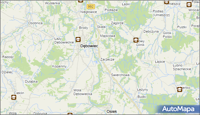 mapa Zarzecze gmina Dębowiec, Zarzecze gmina Dębowiec na mapie Targeo