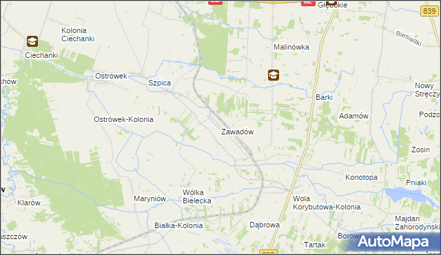 mapa Zawadów gmina Puchaczów, Zawadów gmina Puchaczów na mapie Targeo