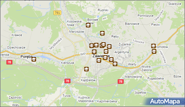 mapa Zawiercie, Zawiercie na mapie Targeo