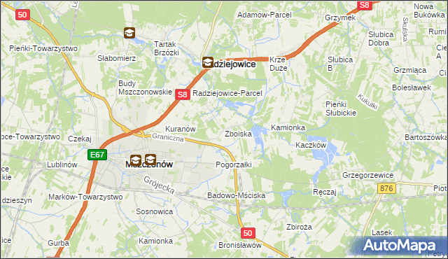 mapa Zboiska gmina Radziejowice, Zboiska gmina Radziejowice na mapie Targeo