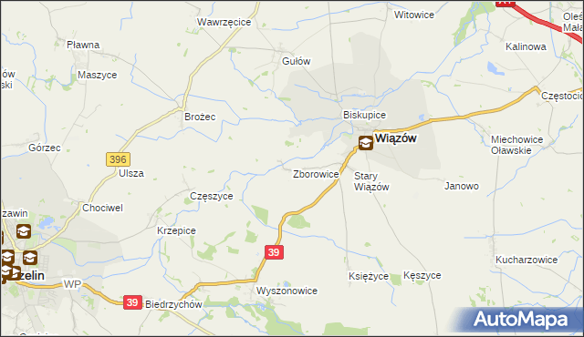 mapa Zborowice gmina Wiązów, Zborowice gmina Wiązów na mapie Targeo