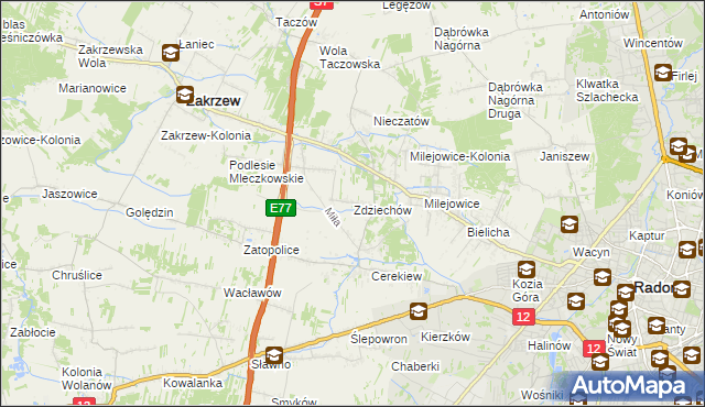mapa Zdziechów gmina Zakrzew, Zdziechów gmina Zakrzew na mapie Targeo