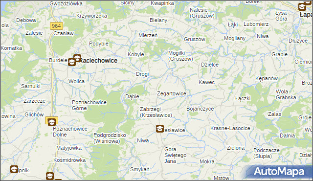 mapa Zegartowice gmina Raciechowice, Zegartowice gmina Raciechowice na mapie Targeo