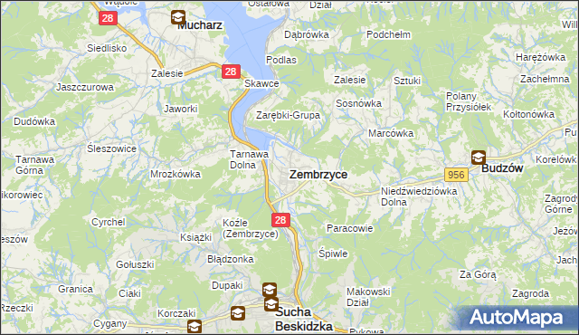 mapa Zembrzyce, Zembrzyce na mapie Targeo
