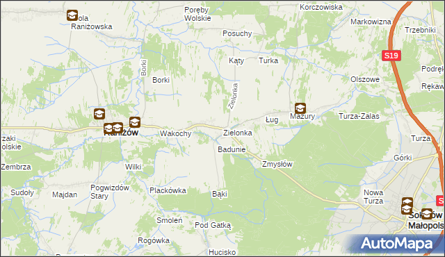 mapa Zielonka gmina Raniżów, Zielonka gmina Raniżów na mapie Targeo