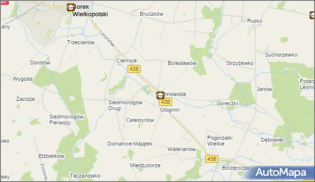 mapa Zimnowoda gmina Borek Wielkopolski, Zimnowoda gmina Borek Wielkopolski na mapie Targeo