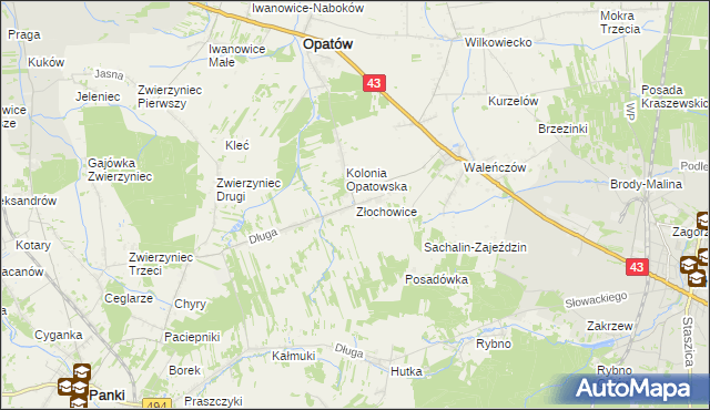 mapa Złochowice, Złochowice na mapie Targeo