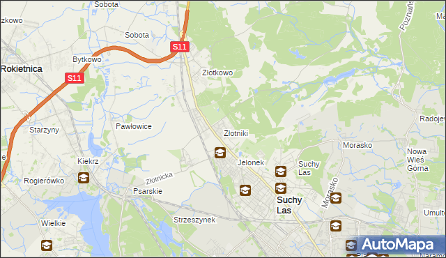 mapa Złotniki gmina Suchy Las, Złotniki gmina Suchy Las na mapie Targeo