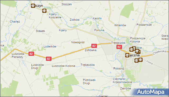 mapa Zofiówka gmina Łęczna, Zofiówka gmina Łęczna na mapie Targeo