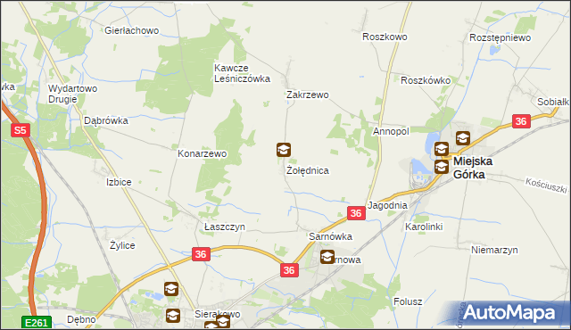 mapa Żołędnica, Żołędnica na mapie Targeo