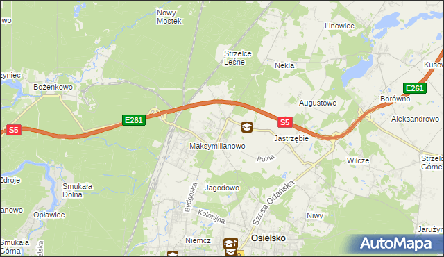 mapa Żołędowo gmina Osielsko, Żołędowo gmina Osielsko na mapie Targeo