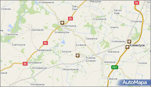 mapa Żurawice gmina Kobierzyce, Żurawice gmina Kobierzyce na mapie Targeo