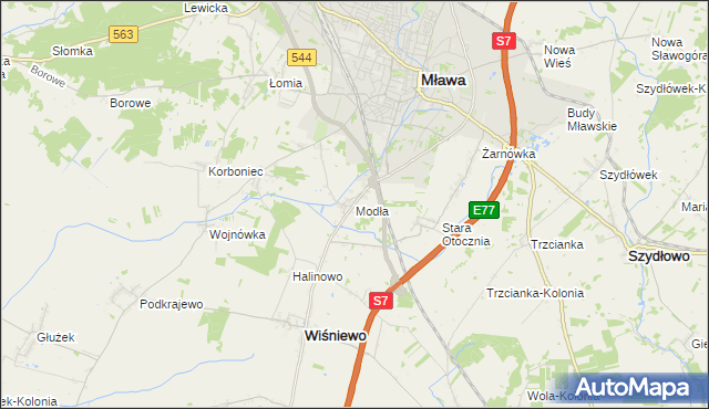 mapa Modła gmina Wiśniewo, Modła gmina Wiśniewo na mapie Targeo