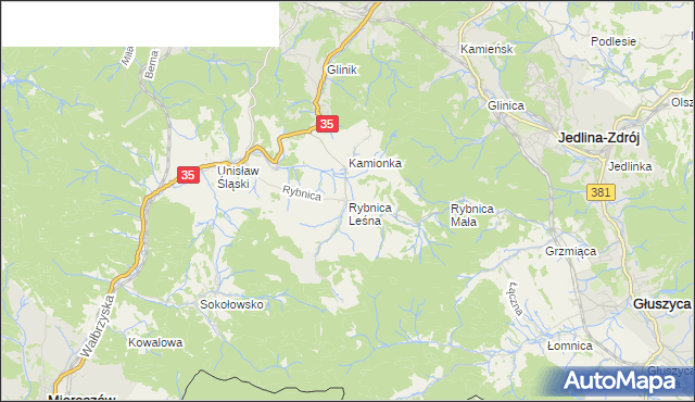 mapa Rybnica Leśna, Rybnica Leśna na mapie Targeo