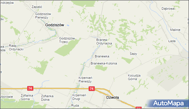 mapa Branewka, Branewka na mapie Targeo