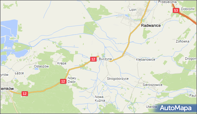 mapa Buczyna gmina Radwanice, Buczyna gmina Radwanice na mapie Targeo