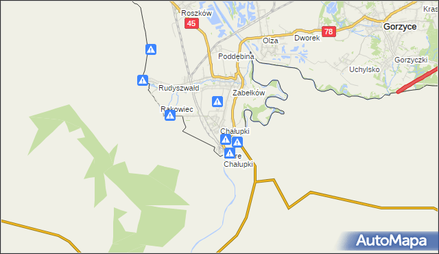 mapa Chałupki gmina Krzyżanowice, Chałupki gmina Krzyżanowice na mapie Targeo