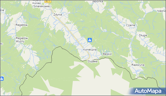 mapa Konieczna gmina Uście Gorlickie, Konieczna gmina Uście Gorlickie na mapie Targeo