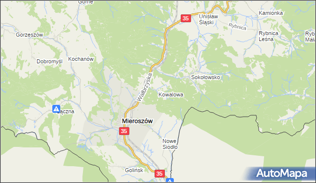 mapa Kowalowa gmina Mieroszów, Kowalowa gmina Mieroszów na mapie Targeo