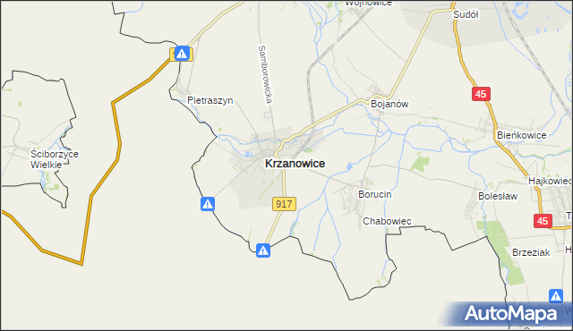 mapa Krzanowice powiat raciborski, Krzanowice powiat raciborski na mapie Targeo