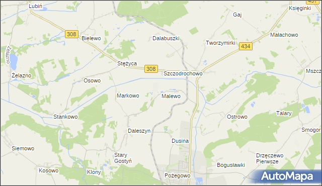 mapa Malewo gmina Gostyń, Malewo gmina Gostyń na mapie Targeo