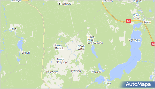 mapa Nowa Wieś gmina Purda, Nowa Wieś gmina Purda na mapie Targeo