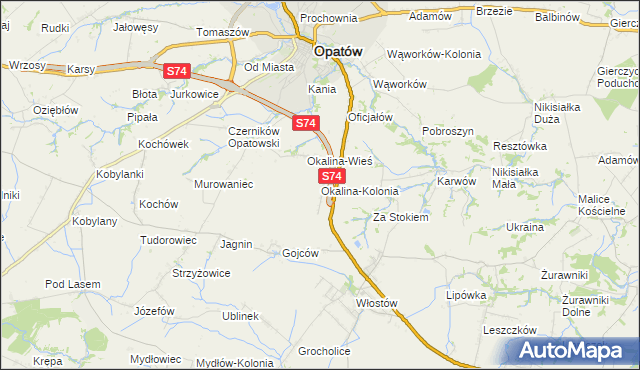 mapa Okalina-Kolonia, Okalina-Kolonia na mapie Targeo