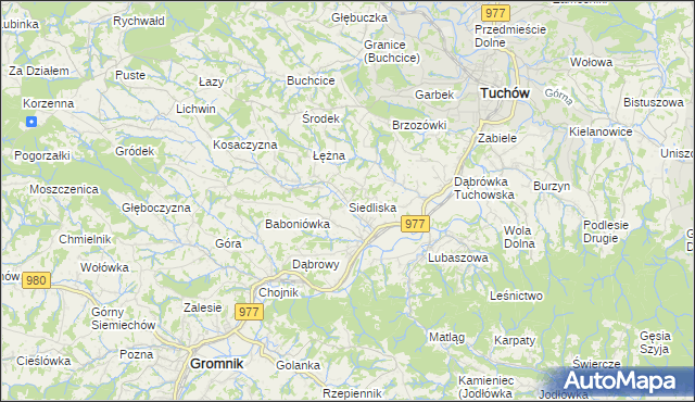 mapa Siedliska gmina Tuchów, Siedliska gmina Tuchów na mapie Targeo