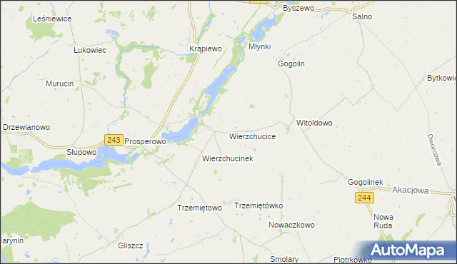 mapa Wierzchucice gmina Sicienko, Wierzchucice gmina Sicienko na mapie Targeo