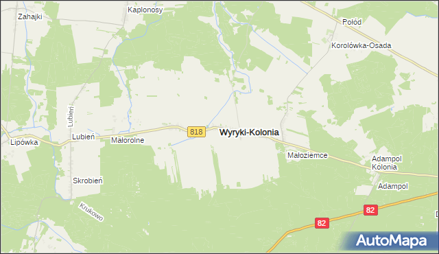 mapa Wyryki, Wyryki na mapie Targeo