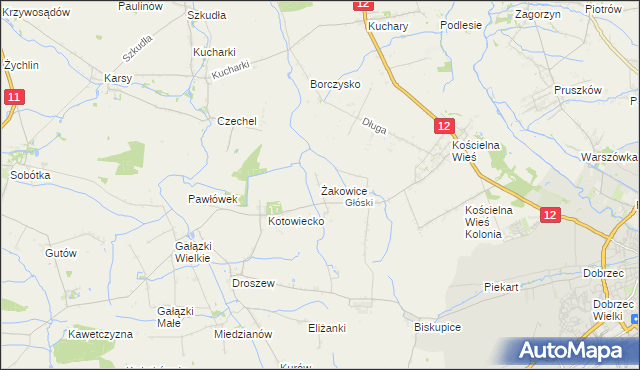 mapa Żakowice gmina Nowe Skalmierzyce, Żakowice gmina Nowe Skalmierzyce na mapie Targeo